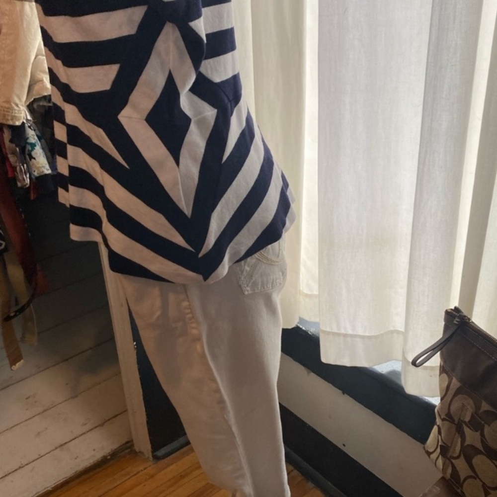Talbots Navy Blue and White Striped Blouse - Picture 5 of 8